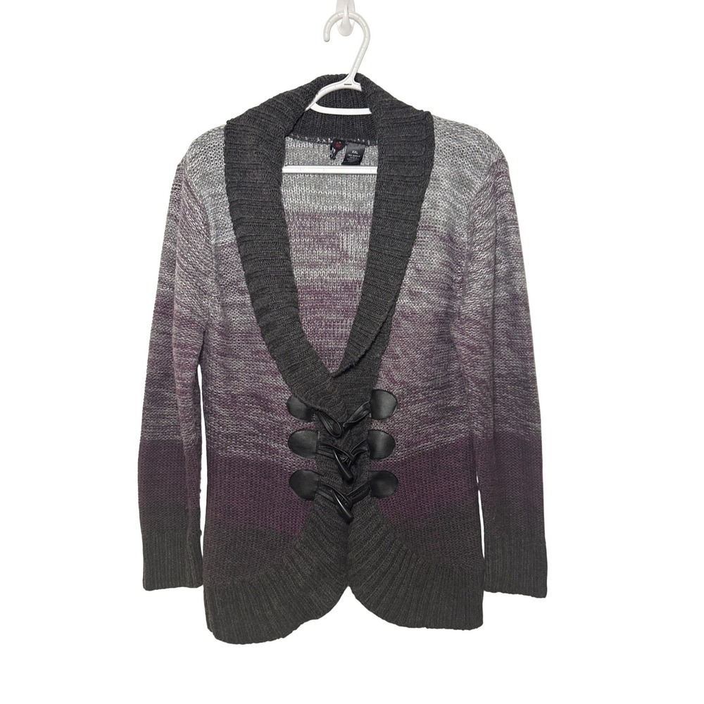 Boy Meets Girl Purple Ombre Toggle Shawl Collar Cardigan Sweater XXL Gray Marled